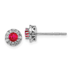 14k White Gold Diamond and Ruby Halo Post Earrings - 3