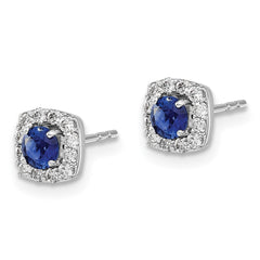 14k White Gold Diamond and Sapphire Square Halo Earrings