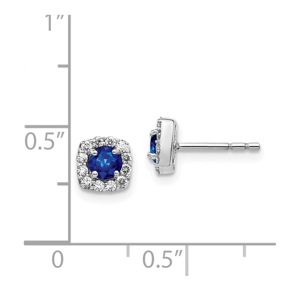 14k White Gold Diamond and Sapphire Square Halo Earrings