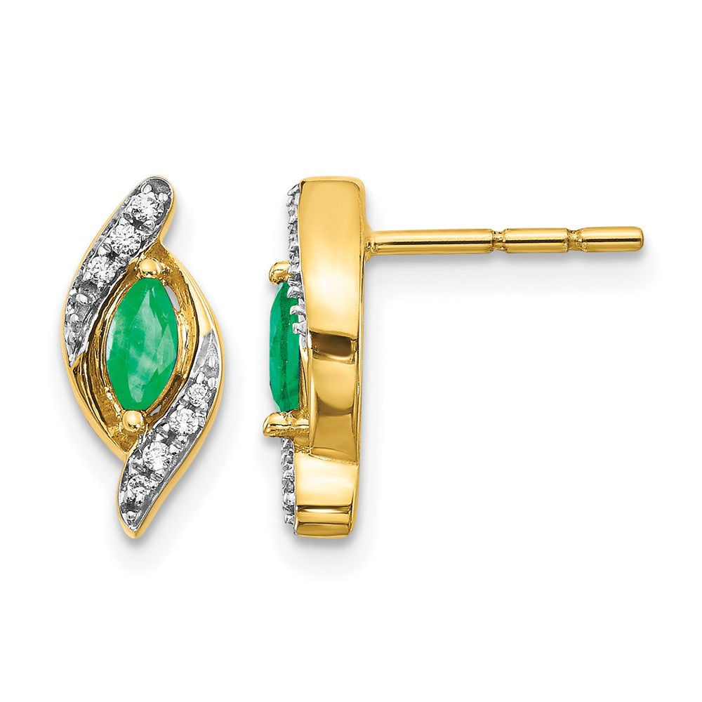 14k 1/15Ct Diamond and Emerald Earrings