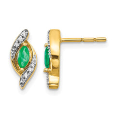14k 1/15Ct Diamond and Emerald Earrings