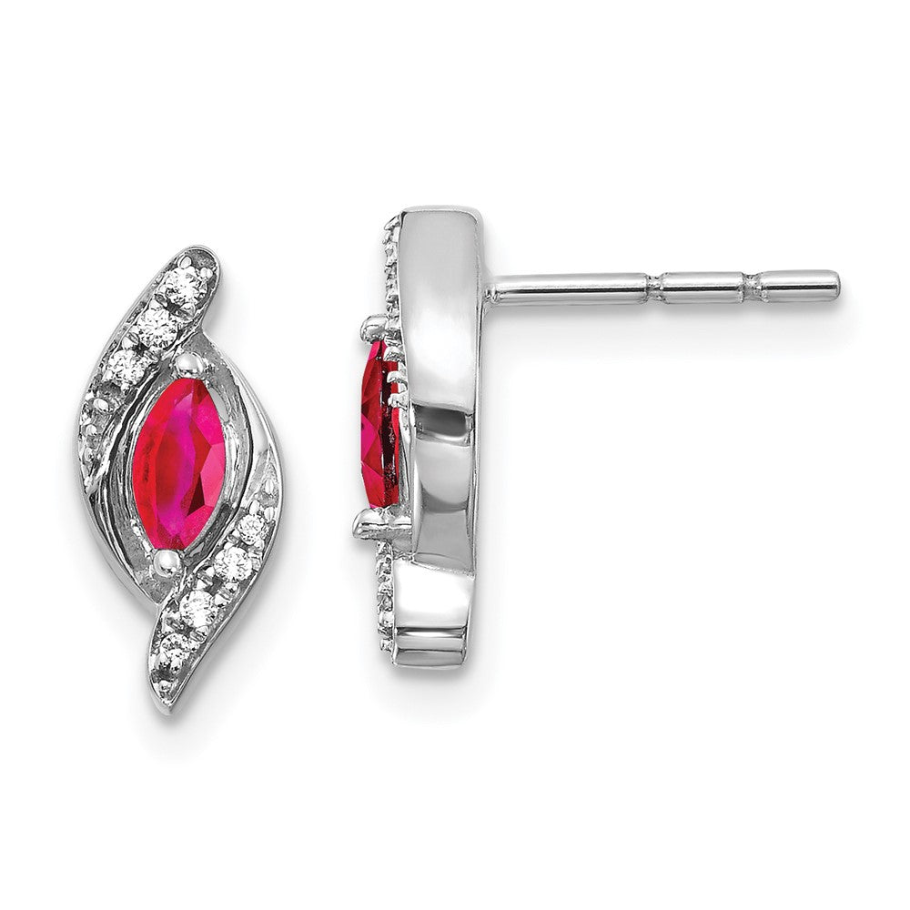 14k White Gold Diamond and Ruby Earrings - 3