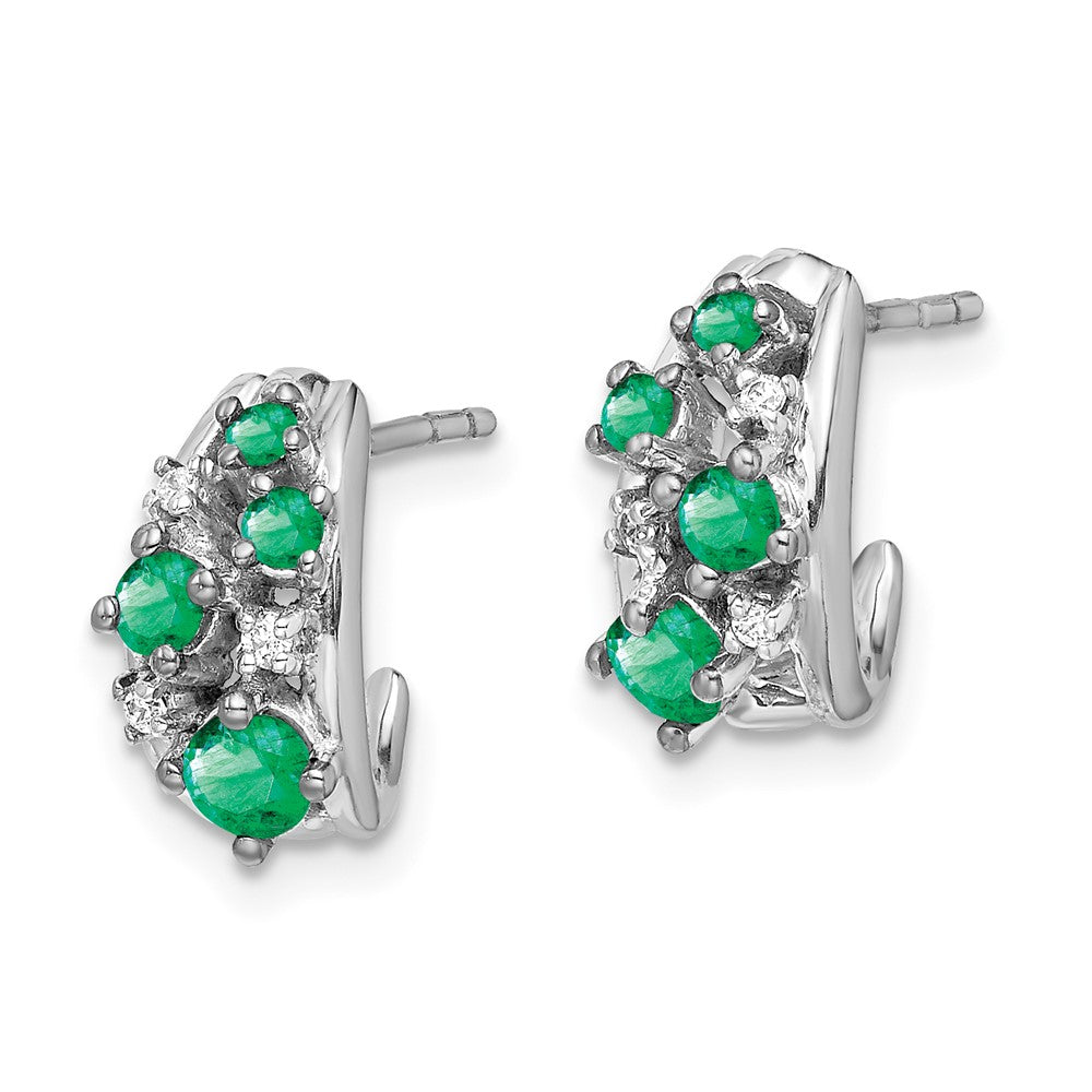 14k White Gold Diamond and Emerald Polished Post Hoop Earrings