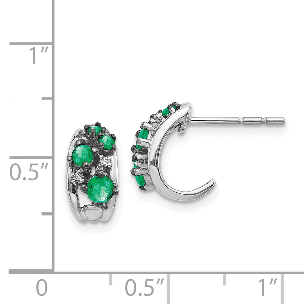 14k White Gold Diamond and Emerald Polished Post Hoop Earrings