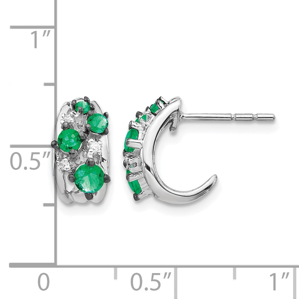 14k White Gold Diamond and Emerald Polished Post Hoop Earrings
