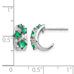 14k White Gold Diamond and Emerald Polished Post Hoop Earrings