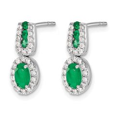 14k White Gold 1/3Ct Diamond and Emerald Earrings