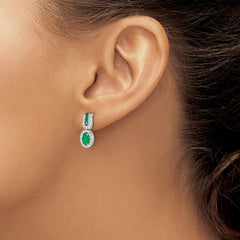 14k White Gold 1/3Ct Diamond and Emerald Earrings
