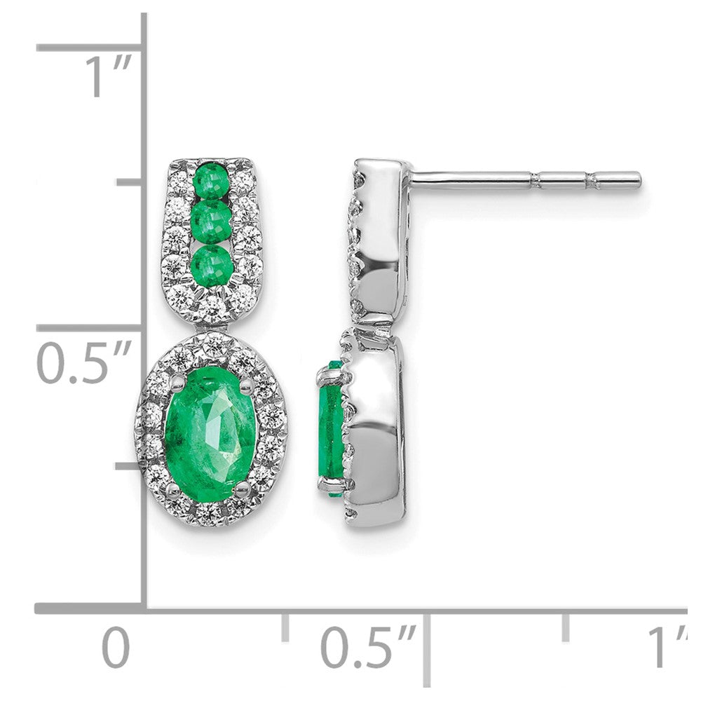 14k White Gold 1/3Ct Diamond and Emerald Earrings