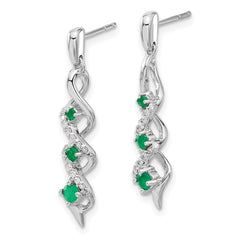 14k White Gold Diamond and Emerald Post Dangle Earrings