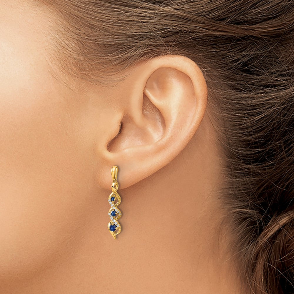 14k Diamond and Blue Sapphire Post Dangle Earrings
