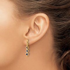 14k Diamond and Blue Sapphire Post Dangle Earrings
