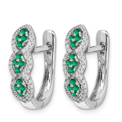 14k White Gold Diamond and Emerald Hinged Earrings