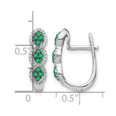 14k White Gold Diamond and Emerald Hinged Earrings
