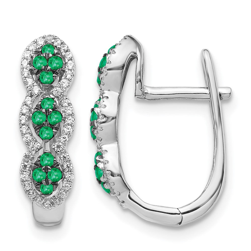 14k White Gold Diamond and Emerald Hinged Earrings