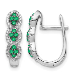 14k White Gold Diamond and Emerald Hinged Earrings
