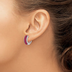 14k White Gold Diamond and Ruby Hinged Hoop Earrings - 2