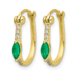 14k 1/20ct Diamond and Emerald Hinged Hoop Earrings