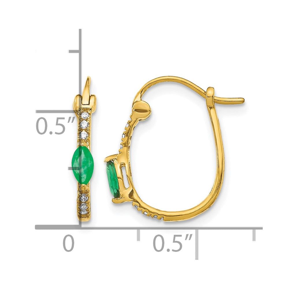 14k 1/20ct Diamond and Emerald Hinged Hoop Earrings