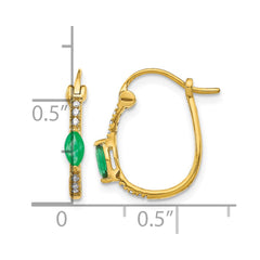 14k 1/20ct Diamond and Emerald Hinged Hoop Earrings