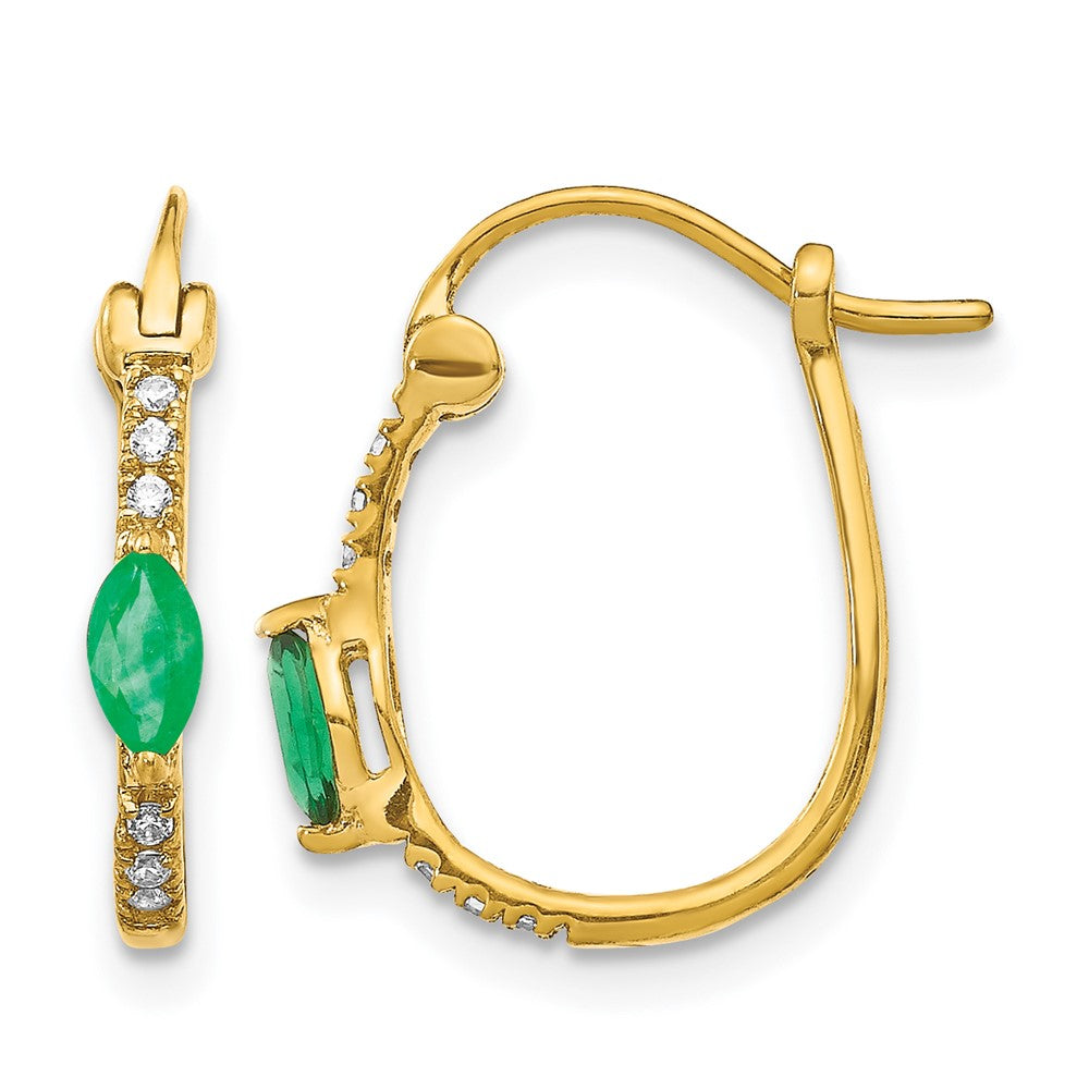 14k 1/20ct Diamond and Emerald Hinged Hoop Earrings