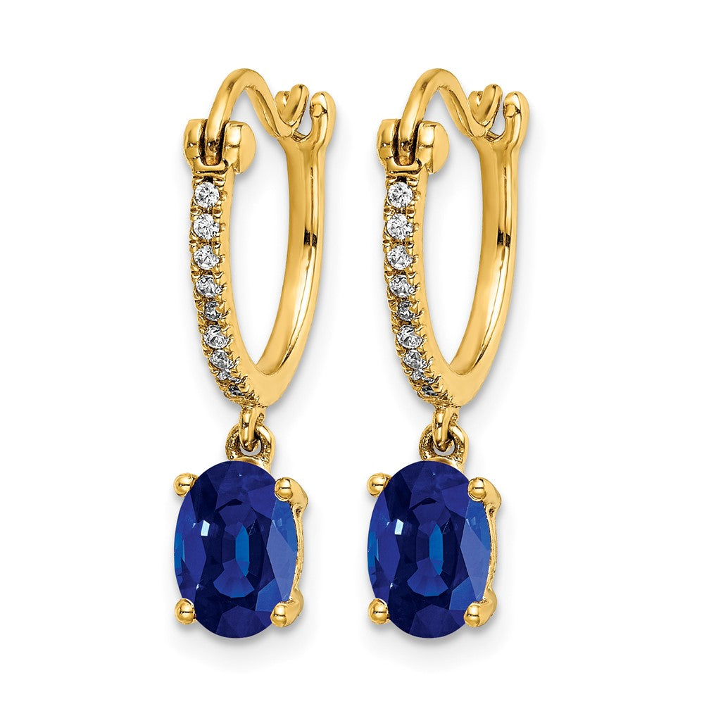 14k 1/10ct Diamond and Sapphire Dangle Hoop Earrings