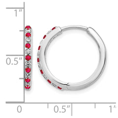 14k White Gold Diamond and Ruby Hinged Hoop Earrings