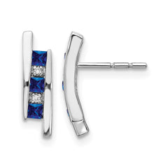 14k White Gold Diamond and Sapphire Earrings - 7