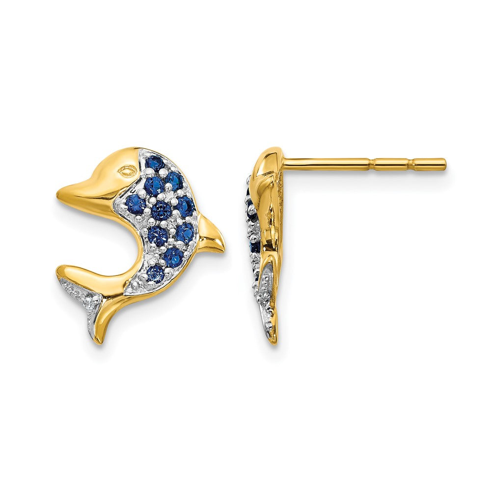 14k w/Rhodium Marquise Sapphire/Diamond Dolphin Post Earrings