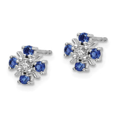 14k White Gold Blue Sapphire and Diamond Post Earrings
