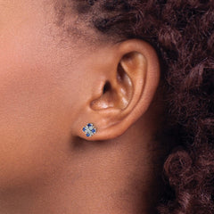14k White Gold Blue Sapphire and Diamond Post Earrings