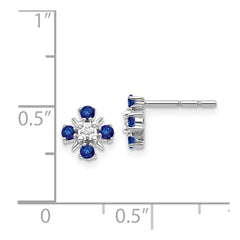 14k White Gold Blue Sapphire and Diamond Post Earrings
