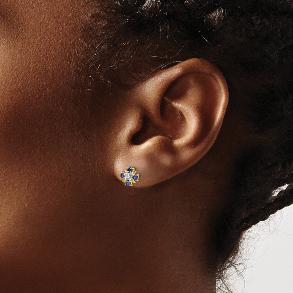 14k Gold Blue Sapphire and Diamond Post Earrings