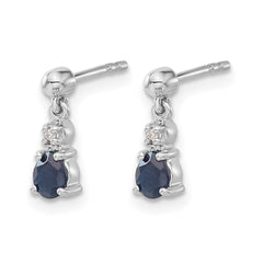 14k White Gold Blue Sapphire and Diamond Dangle Post Earrings