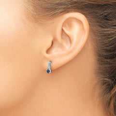 14k White Gold Blue Sapphire and Diamond Dangle Post Earrings