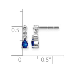 14k White Gold Blue Sapphire and Diamond Dangle Post Earrings