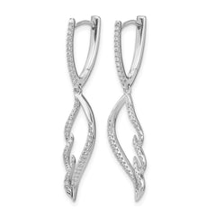 14k White Gold Diamond Wing Hinged Hoop Dangle Earrings