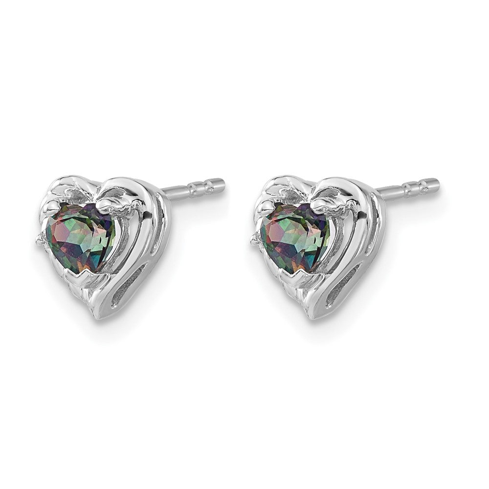 14k White Gold Mystic Fire Topaz and Diamond Heart Earrings