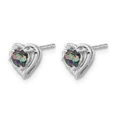14k White Gold Mystic Fire Topaz and Diamond Heart Earrings