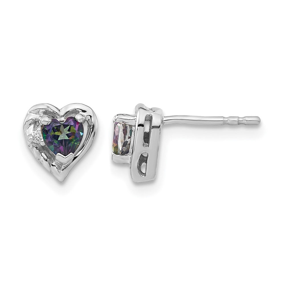 14k White Gold Mystic Fire Topaz and Diamond Heart Earrings