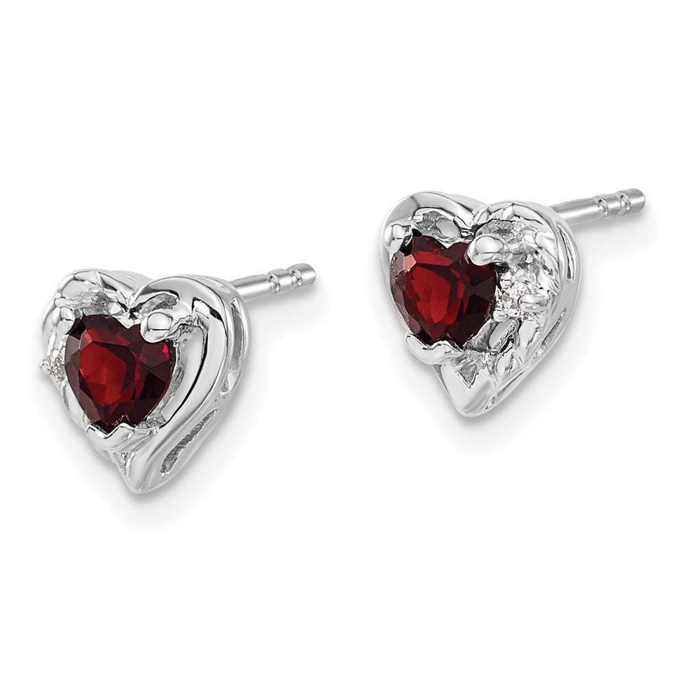 14k White Gold Garnet and Diamond Heart Earrings