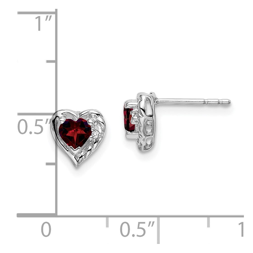 14k White Gold Garnet and Diamond Heart Earrings