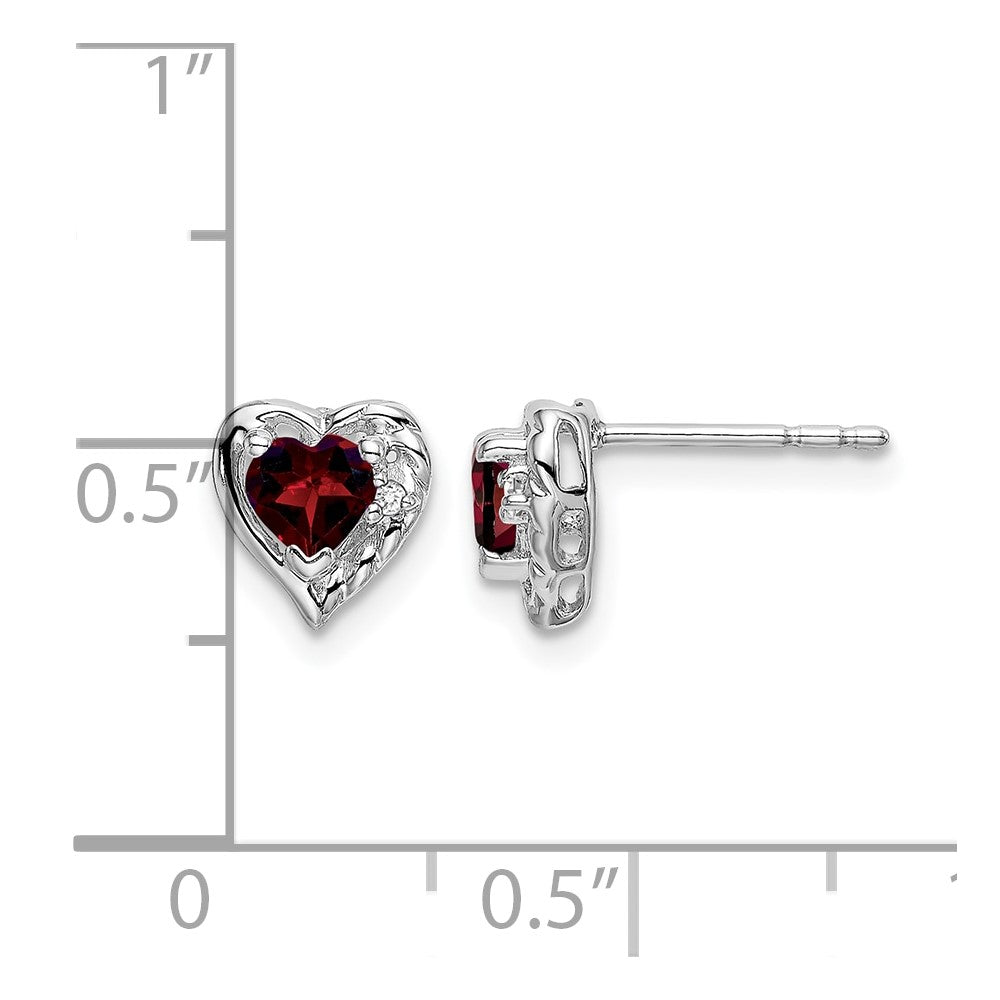14k White Gold Garnet and Diamond Heart Earrings - 2