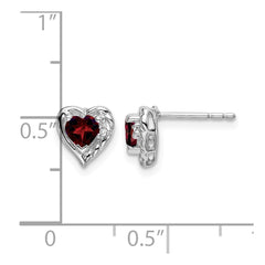 14k White Gold Garnet and Diamond Heart Earrings - 2