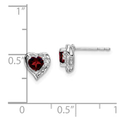 14k White Gold Garnet and Diamond Heart Earrings