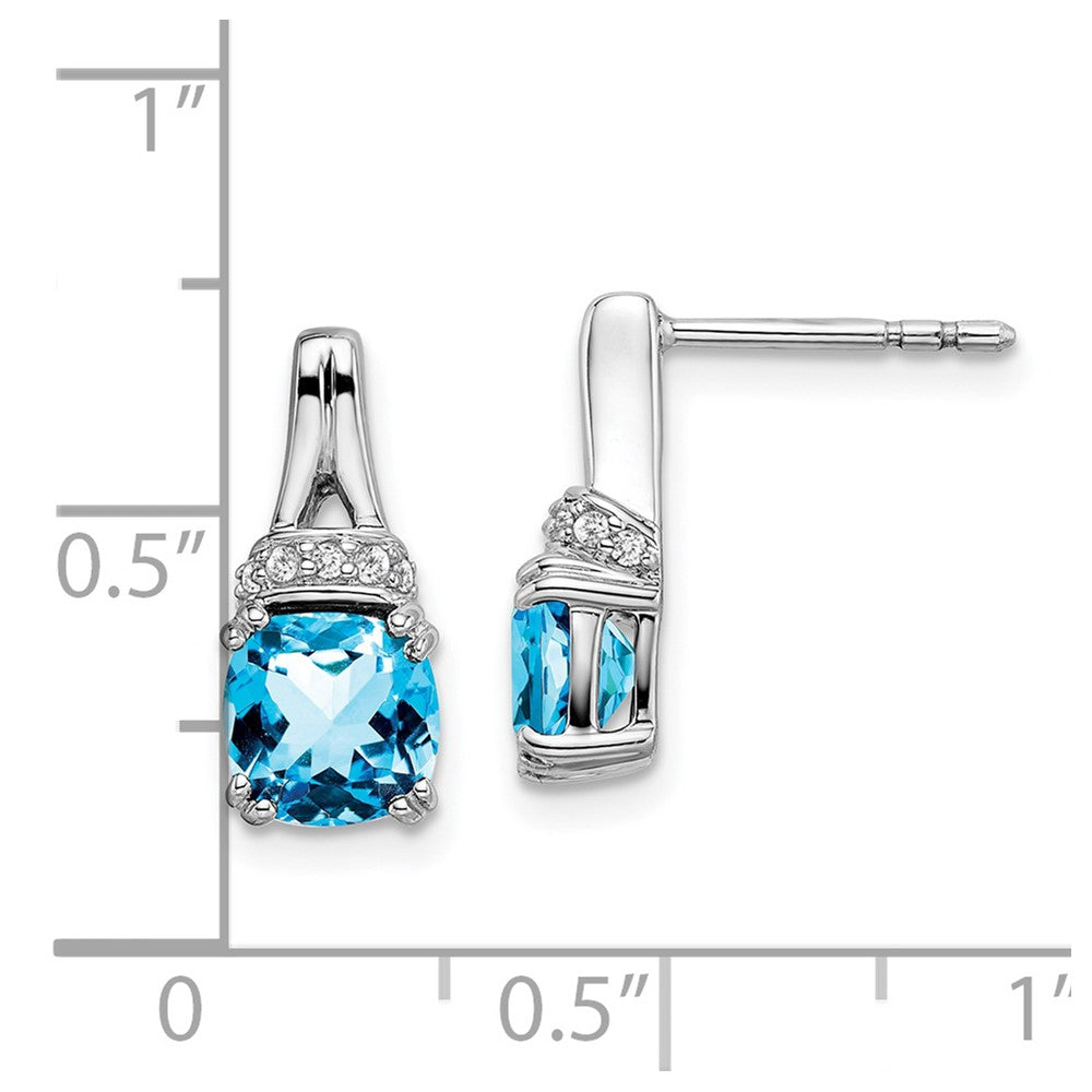 14k White Gold Blue Topaz and Diamond Earrings - 3