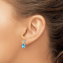 14k White Gold Oval Blue Topaz and Diamond Earrings