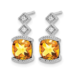 14k White Gold Citrine and Diamond Earrings