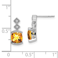 14k White Gold Citrine and Diamond Earrings