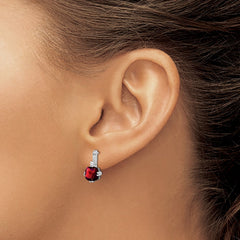 14k White Gold Cushion Garnet and Diamond Earrings - 2